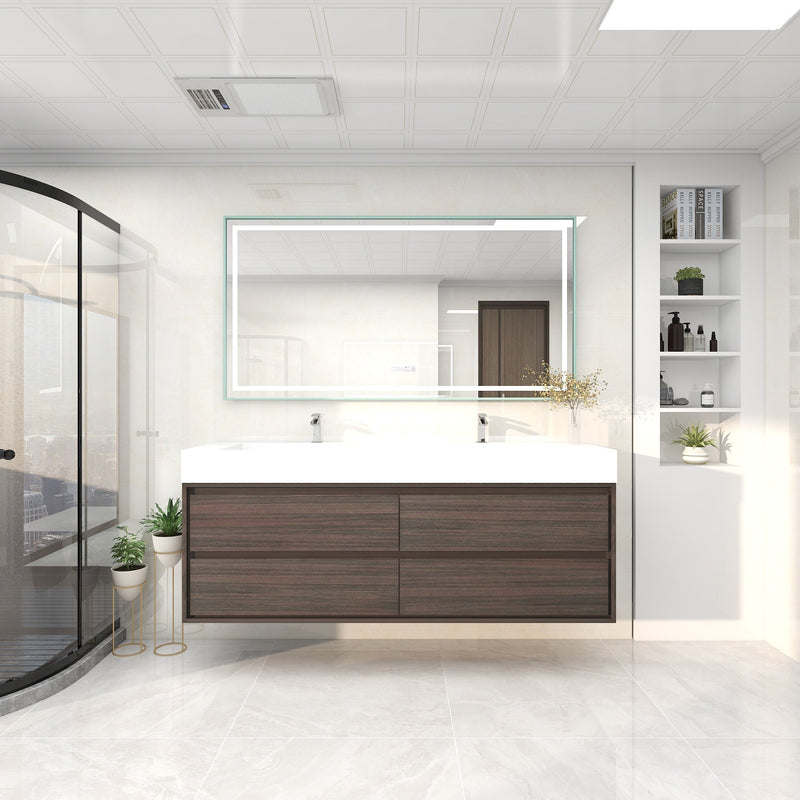 Saggia 72" Wall-Mounted Floating Bathroom Vanity with Reinforced Double Acrylic Sink in Dark Gray Oak | Better Vanity Modern Luxury Bathroom Vanities