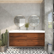 Saggia 60" Wall-Mounted Floating Bathroom Vanity with Reinforced Acrylic Double Sink in Rosewood | Better Vanity Modern Luxury Bathroom Vanities