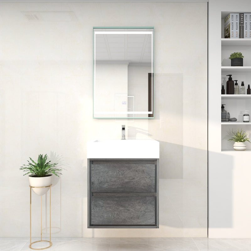 Saggia 24" Wall-Mounted Floating Bathroom Vanity with Reinforced Acrylic Sink in Smoke Oak | Better Vanity Modern Luxury Bathroom Vanities