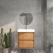 Saggia 24" Wall-Mounted Floating Bathroom Vanity with Reinforced Acrylic Sink in Teak Oak | Better Vanity Modern Luxury Bathroom Vanities