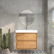 Saggia 30" Wall-Mounted Floating Bathroom Vanity with Reinforced Acrylic Sink in Teak Oak | Better Vanity Modern Luxury Bathroom Vanities
