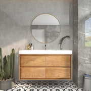 Saggia 48" Wall-Mounted Floating Bathroom Vanity with Reinforced Acrylic Sink in Teak Oak | Better Vanity Modern Luxury Bathroom Vanities