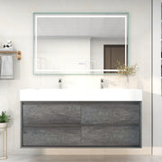 Saggia 60" Wall-Mounted Floating Bathroom Vanity with Reinforced Acrylic Double Sink in Smoke Oak | Better Vanity Modern Luxury Bathroom Vanities