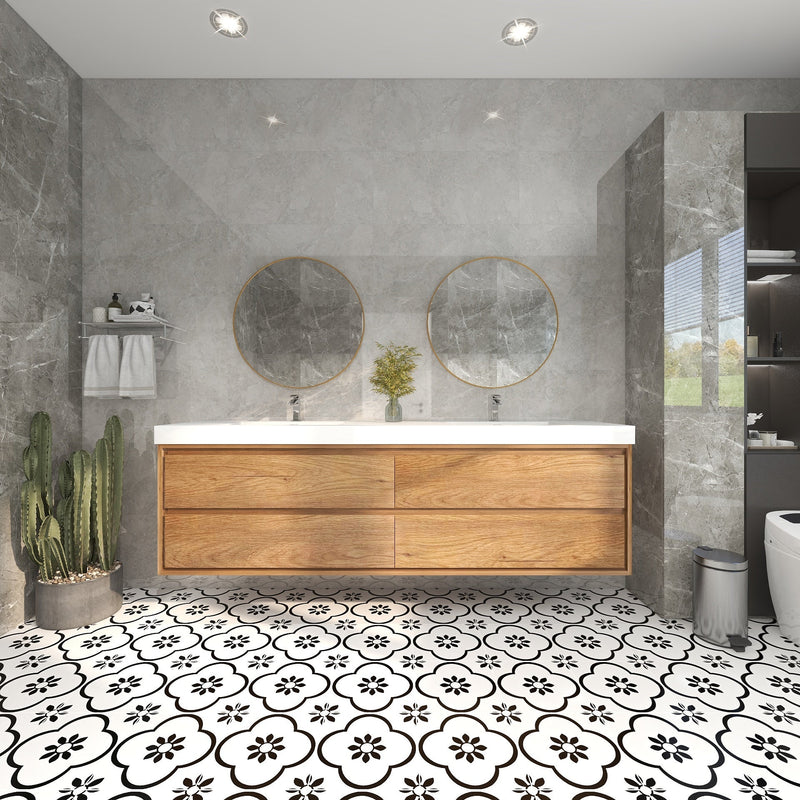 Saggia 84" Wall-Mounted Floating Bathroom Vanity with Reinforced Acrylic Double Sink in Teak Oak | Better Vanity Modern Luxury Bathroom Vanities