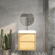Saggia 24" Wall-Mounted Floating Bathroom Vanity with Reinforced Acrylic Sink in Light Oak | Better Vanity Modern Luxury Bathroom Vanities