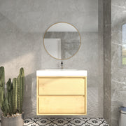 Saggia 30" Wall-Mounted Floating Bathroom Vanity with Reinforced Acrylic Sink in Light Oak | Better Vanity Modern Luxury Bathroom Vanities