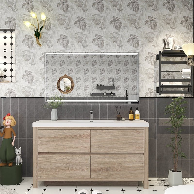 Louis 60" Solid Wood Freestanding Bathroom Vanity with Single Sink in White Oak | Better Vanity Solid Wood Floating Vanities