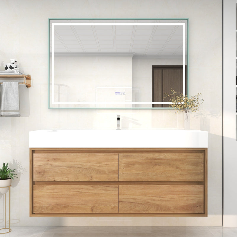 Saggia 60" Wall-Mounted Floating Bathroom Vanity with Reinforced Acrylic Sink in White Oak | Better Vanity Modern Luxury Bathroom Vanities