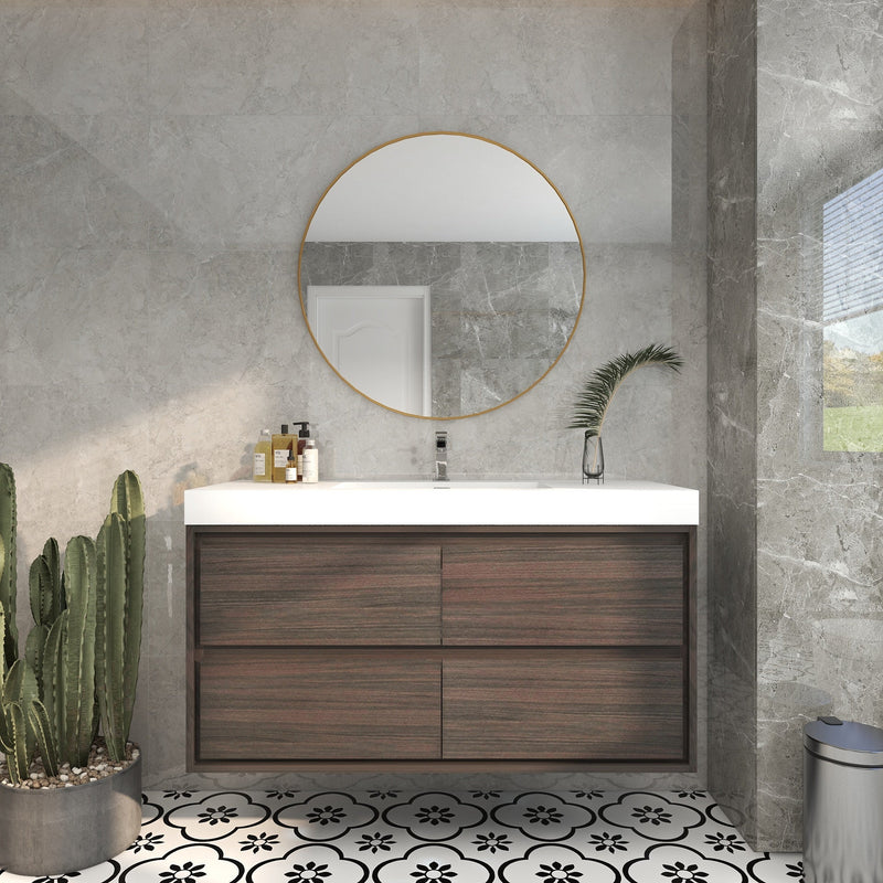 Saggia 48" Wall-Mounted Floating Bathroom Vanity with Reinforced Acrylic Sink in Dark Gray Oak | Better Vanity Modern Luxury Bathroom Vanities