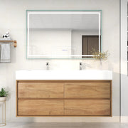 Saggia 60" Wall-Mounted Floating Bathroom Vanity with Reinforced Acrylic Double Sink in White Oak | Better Vanity Modern Luxury Bathroom Vanities