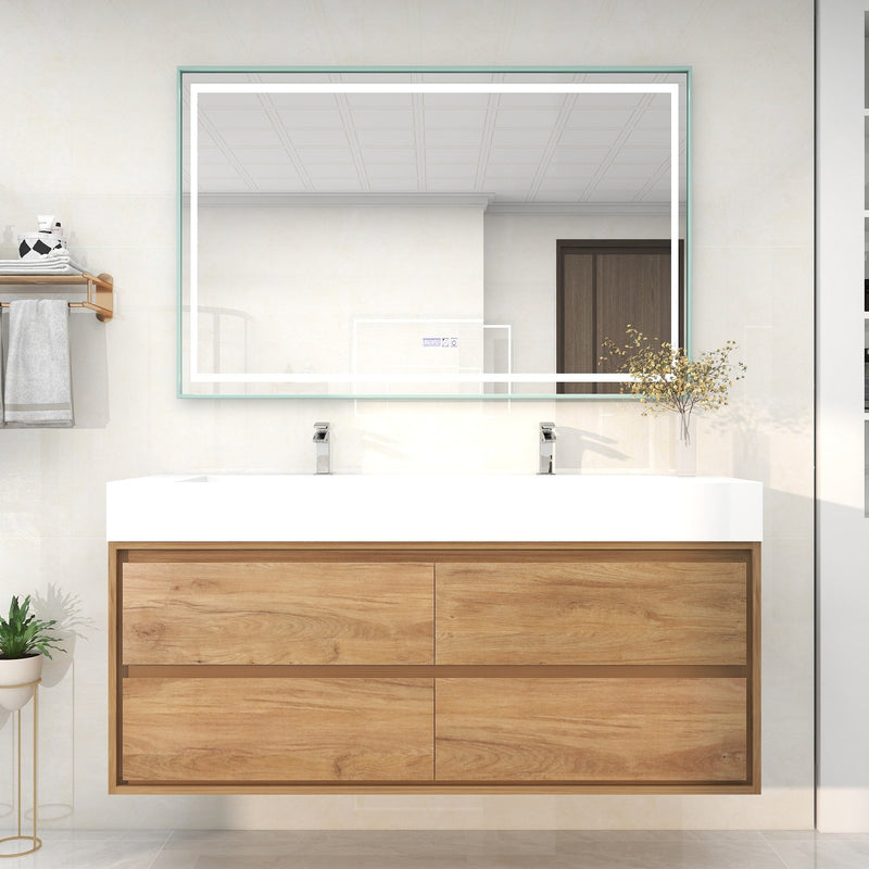 Saggia 60" Wall-Mounted Floating Bathroom Vanity with Reinforced Acrylic Double Sink in White Oak | Better Vanity Modern Luxury Bathroom Vanities