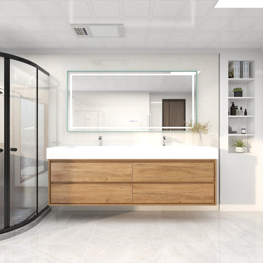 Saggia 84" Wall-Mounted Floating Bathroom Vanity with Reinforced Acrylic Double Sink in White Oak | Better Vanity Modern Luxury Bathroom Vanities