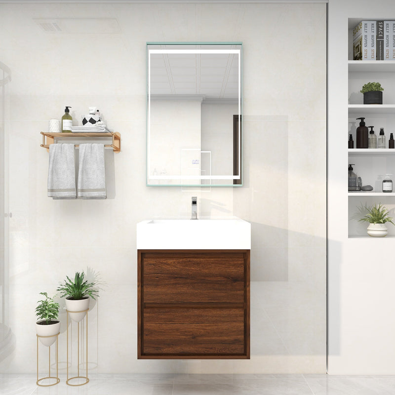 Saggia 24" Wall-Mounted Floating Bathroom Vanity with Reinforced Acrylic Sink in Rosewood | Better Vanity Modern Luxury Bathroom Vanities