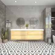 Saggia 84" Wall-Mounted Floating Bathroom Vanity with Reinforced Acrylic Double Sink in Light Oak | Better Vanity Modern Luxury Bathroom Vanities