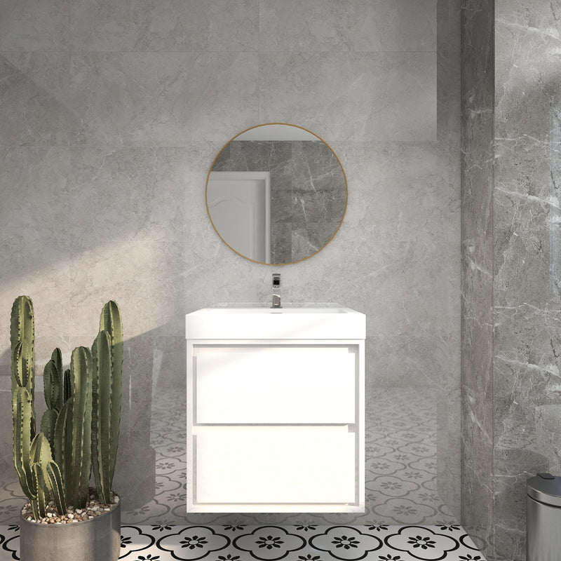 Saggia 24" Wall-Mounted Floating Bathroom Vanity with Reinforced Acrylic Sink in Gloss White | Better Vanity Modern Luxury Bathroom Vanities