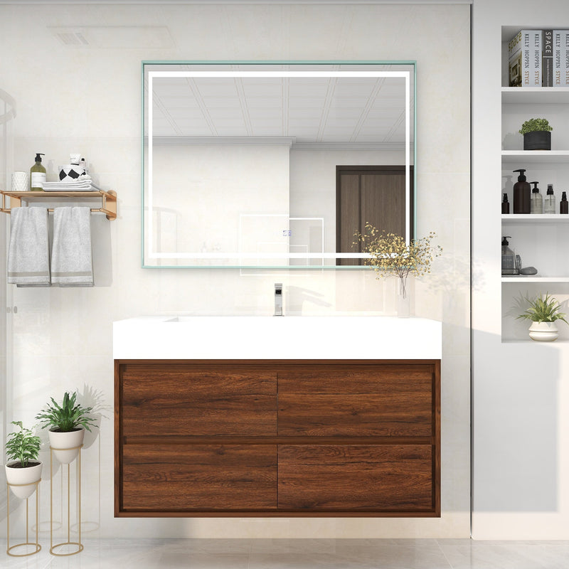 Saggia 48" Wall-Mounted Floating Bathroom Vanity with Reinforced Acrylic Sink in Rosewood | Better Vanity Modern Luxury Bathroom Vanities