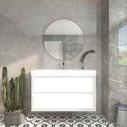 Saggia 42" Wall-Mounted Floating Bathroom Vanity with Reinforced Acrylic Sink in Gloss White | Better Vanity Modern Luxury Bathroom Vanities