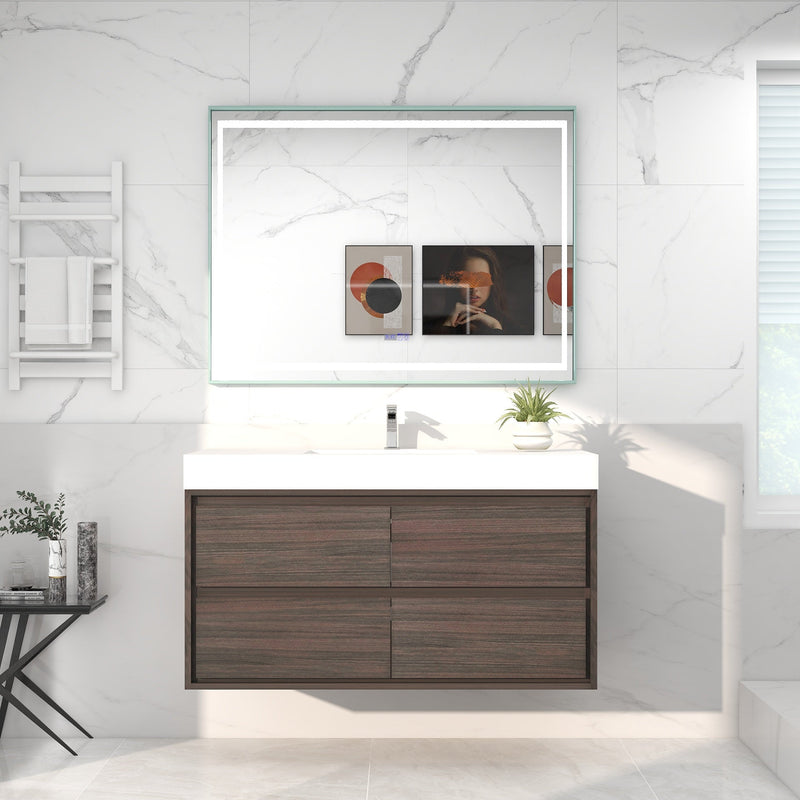 Saggia 48" Wall-Mounted Floating Bathroom Vanity with Reinforced Acrylic Sink in Dark Gray Oak | Better Vanity Modern Luxury Bathroom Vanities