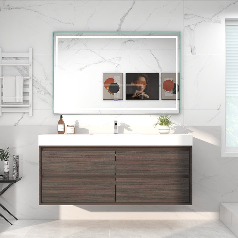 Saggia 60" Wall-Mounted Floating Bathroom Vanity with Reinforced Acrylic Sink in Dark Gray Oak | Better Vanity Modern Luxury Bathroom Vanities