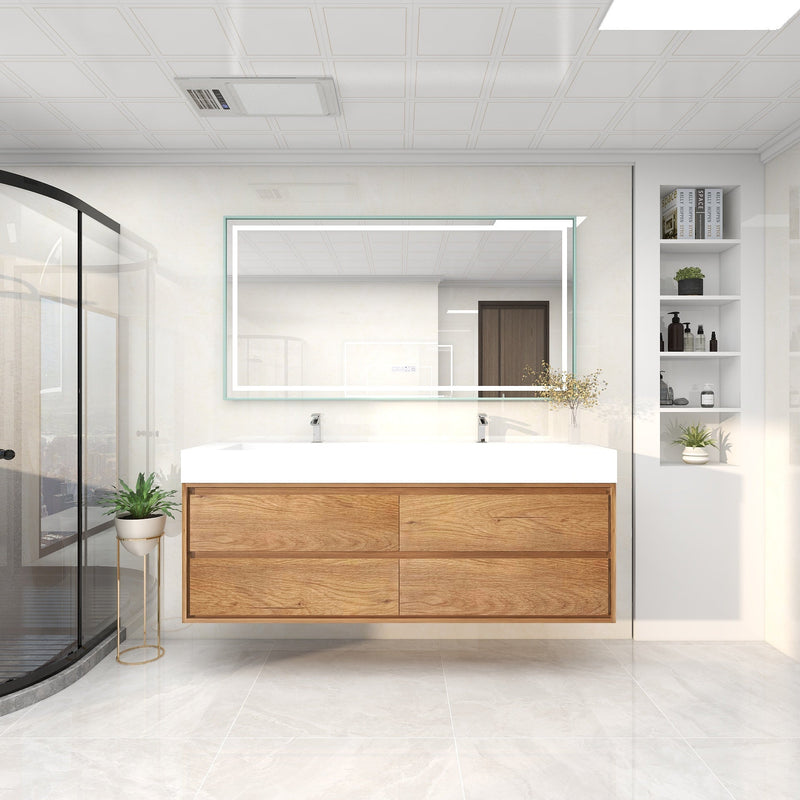 Saggia 72" Wall-Mounted Floating Bathroom Vanity with Reinforced Acrylic Double Sink in Teak Oak | Better Vanity Modern Luxury Bathroom Vanities