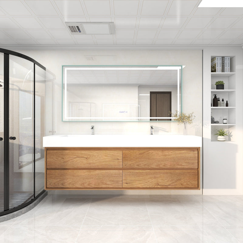 Saggia 84" Wall-Mounted Floating Bathroom Vanity with Reinforced Acrylic Double Sink in Teak Oak | Better Vanity Modern Luxury Bathroom Vanities