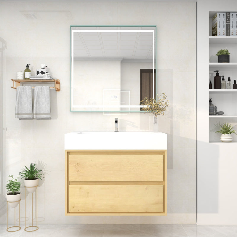 Saggia 36" Wall-Mounted Floating Bathroom Vanity with Reinforced Acrylic Sink in Light Oak | Better Vanity Modern Luxury Bathroom Vanities