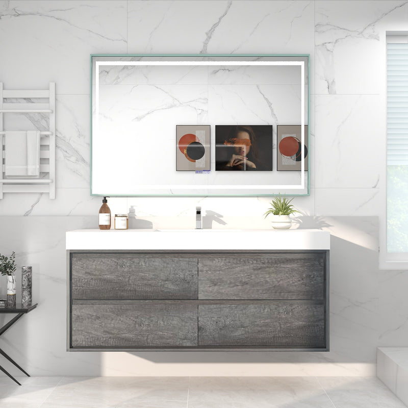 Saggia 60" Wall-Mounted Floating Bathroom Vanity with Reinforced Acrylic Sink in Smoke Oak | Better Vanity Modern Luxury Bathroom Vanities