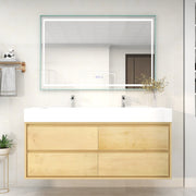 Saggia 60" Wall-Mounted Floating Bathroom Vanity with Reinforced Acrylic Double Sink in Light Oak | Better Vanity Modern Luxury Bathroom Vanities