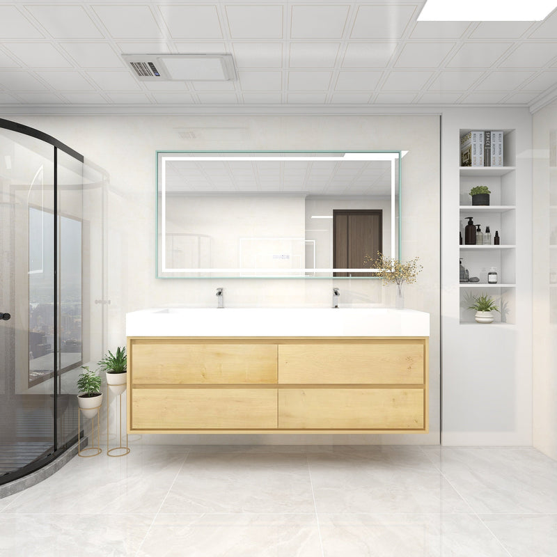 Saggia 72" Wall-Mounted Floating Bathroom Vanity with Reinforced Acrylic Double Sink in Light Oak | Better Vanity Modern Luxury Bathroom Vanities