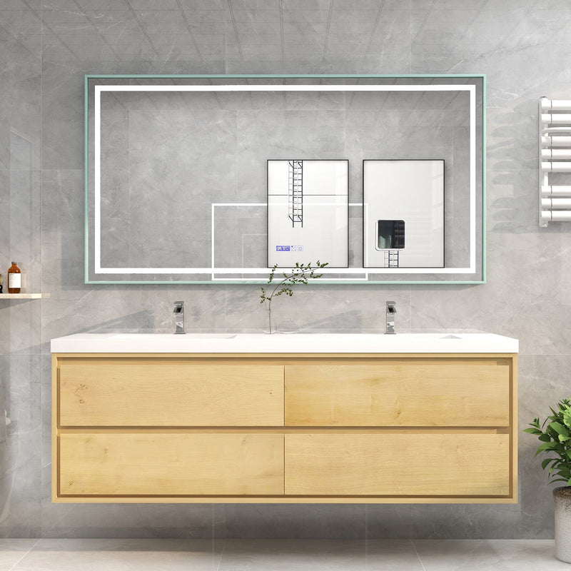 Saggia 72" Floating Vanity with Double Sink Set in Light Oak