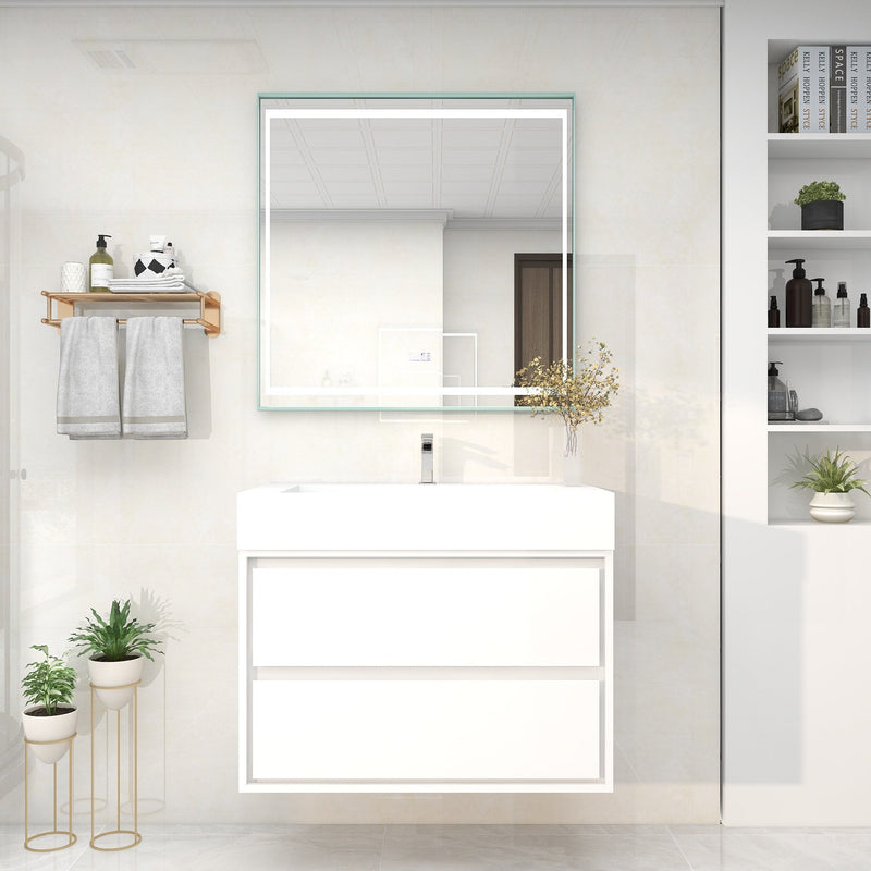 Saggia 36" Wall-Mounted Floating Bathroom Vanity with Reinforced Acrylic Sink in Gloss White | Better Vanity Modern Luxury Bathroom Vanities