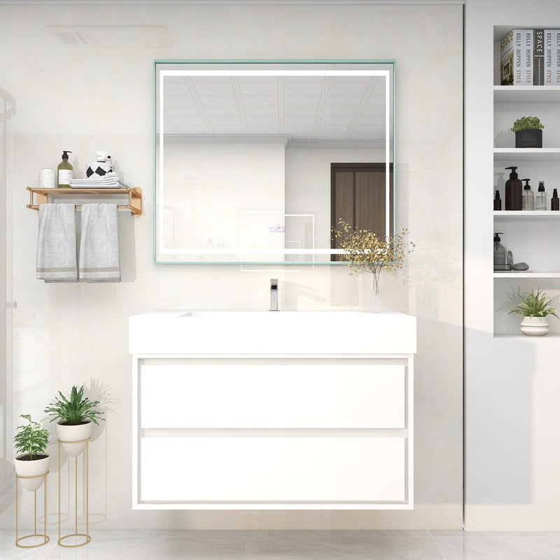 Saggia 42" Wall-Mounted Floating Bathroom Vanity with Reinforced Acrylic Sink in Gloss White | Better Vanity Modern Luxury Bathroom Vanities