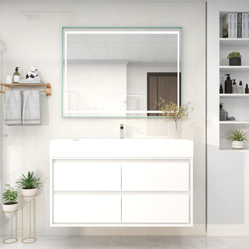 Saggia 48" Wall-Mounted Floating Bathroom Vanity with Reinforced Acrylic Sink in Gloss White | Better Vanity Modern Luxury Bathroom Vanities