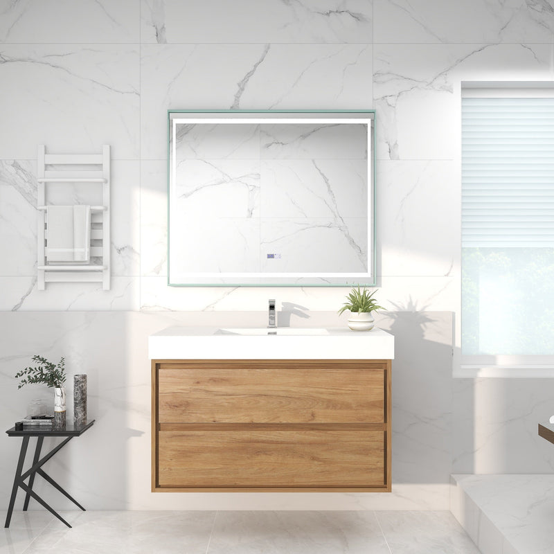 Saggia 42" Wall-Mounted Floating Bathroom Vanity with Reinforced Acrylic Sink in White Oak | Better Vanity Modern Luxury Bathroom Vanities