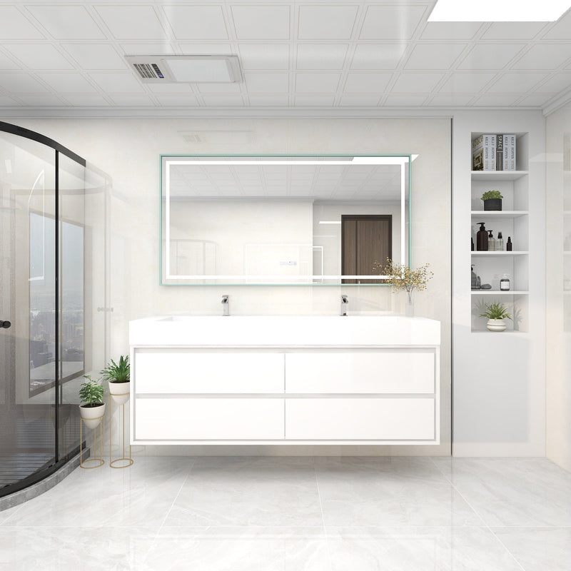 Saggia 72" Wall-Mounted Floating Bathroom Vanity with Reinforced Acrylic Double Sink in Gloss White | Better Vanity Modern Luxury Bathroom Vanities