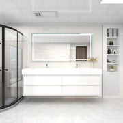Saggia 84" Wall-Mounted Floating Bathroom Vanity with Reinforced Acrylic Double Sink in Gloss White | Better Vanity Modern Luxury Bathroom Vanities