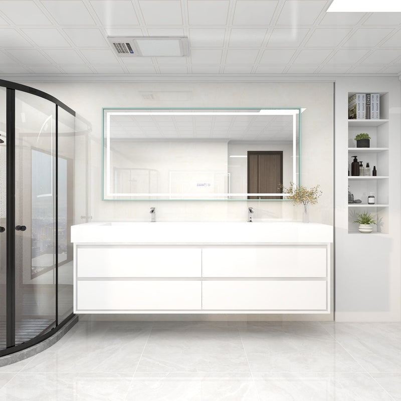 Saggia 84" Wall-Mounted Floating Bathroom Vanity with Reinforced Acrylic Double Sink in Gloss White | Better Vanity Modern Luxury Bathroom Vanities