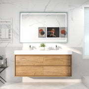 Saggia 60" Wall-Mounted Floating Bathroom Vanity with Reinforced Acrylic Double Sink in White Oak | Better Vanity Modern Luxury Bathroom Vanities