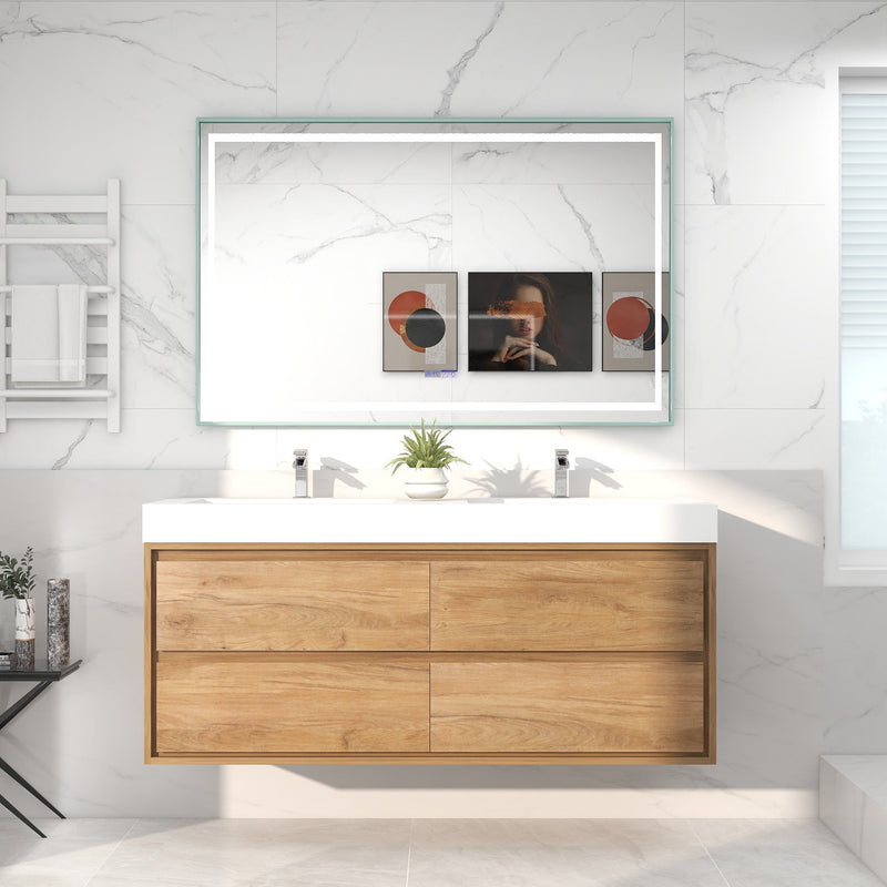Saggia 60" Wall-Mounted Floating Bathroom Vanity with Reinforced Acrylic Double Sink in White Oak | Better Vanity Modern Luxury Bathroom Vanities