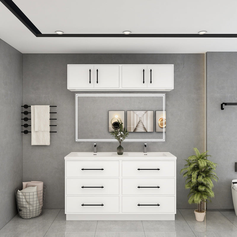 Victoria 60" Solid Wood Freestanding Bathroom Vanity in Gloss White, Double Vanity | Better Vanity Solid Wood Floating Vanities
