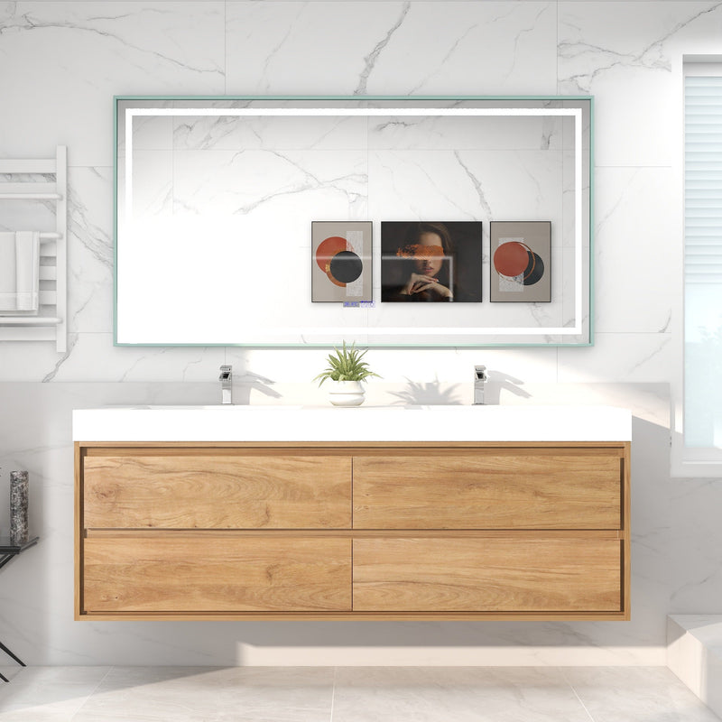 Saggia 72" Wall-Mounted Floating Bathroom Vanity with Reinforced Acrylic Double Sink in White Oak | Better Vanity Modern Luxury Bathroom Vanities