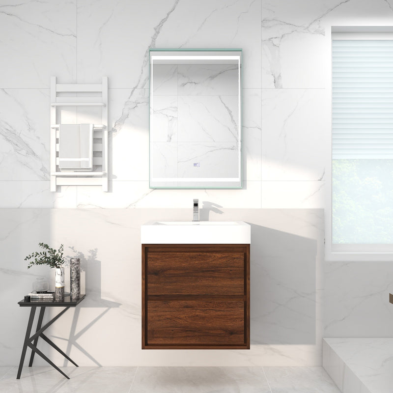 Saggia 24" Wall-Mounted Floating Bathroom Vanity with Reinforced Acrylic Sink in Rosewood | Better Vanity Modern Luxury Bathroom Vanities