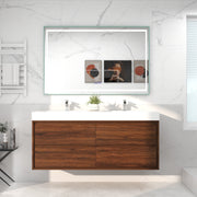 Saggia 60" Wall-Mounted Floating Bathroom Vanity with Reinforced Acrylic Double Sink in Rosewood | Better Vanity Modern Luxury Bathroom Vanities