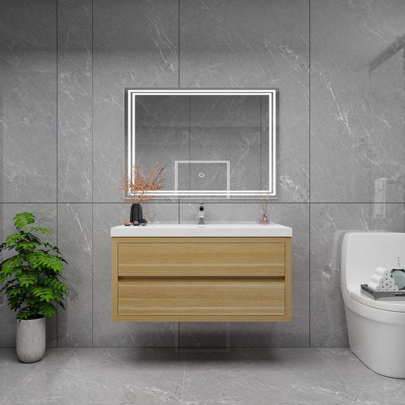 Louis 42" Solid Wood Floating Bathroom Vanity in Light Oak | Better Vanity Solid Wood Floating Vanities