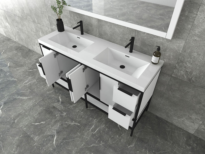 Matthew 24"-72" Glossy White Freestanding Vanity with Reinforced Acrylic Sinks