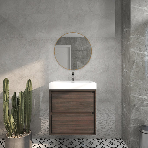 Saggia 24" Wall-Mounted Floating Bathroom Vanity with Reinforced Acrylic Sink in Dark Gray Oak | Better Vanity Modern Luxury Bathroom Vanities