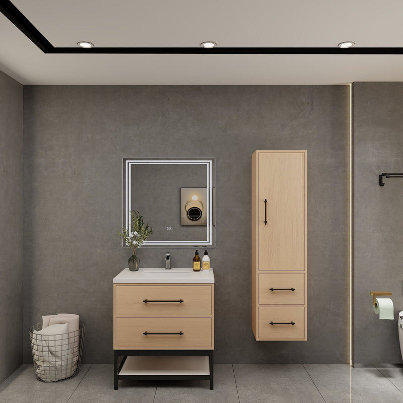 Victoria 30" Solid Wood Floating Open Shelf Bathroom Vanity in Yellow Oak | Better Vanity Solid Wood Floating Vanities