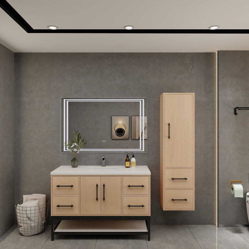 Victoria 48" Solid Wood Floating Open Shelf Bathroom Vanity in Yellow Oak | Better Vanity Solid Wood Floating Vanities