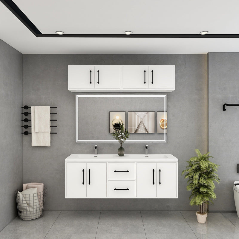 Victoria 60" Solid Wood Floating Bathroom Vanity in Gloss White, Double Sink Vanity | Better Vanity Solid Wood Floating Vanities