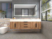 Bethany 72" Floating Bathroom Vanity with Reinforced Acrylic Double Sink in White Oak with Black Handles | Better Vanity Bath Vanities